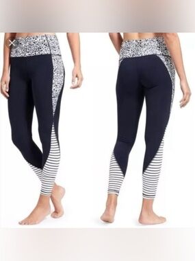 Athleta Black Leggings with Gray Leopard Waistband